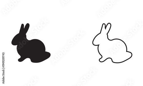 Rabbit Silhouette and Outline Bunny Icon Set. Minimal illustration showing black rabbit silhouette and bunny outline useful for logos, Easter graphics, stencils, icons and simple design projects.