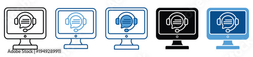 Online support icon set in multiple styles