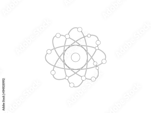 Atomic structure diagram representing nucleus and orbiting electrons.