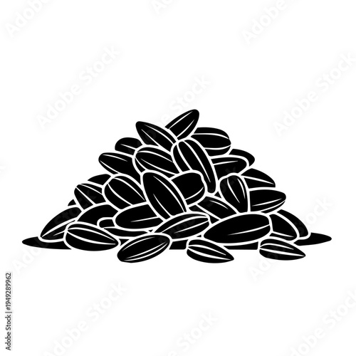 Silhouette illustration of a heap of sunflower seeds, a healthy and organic snack ingredient isolated on white