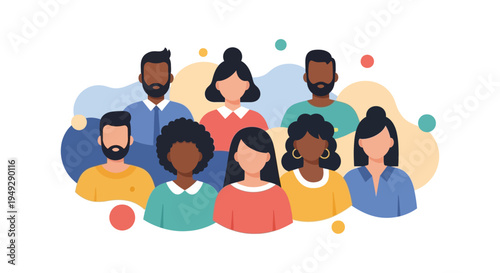 Diverse Group of People Avatars: Multicultural Community, Social Network, Teamwork & Inclusion Flat Vector Illustration