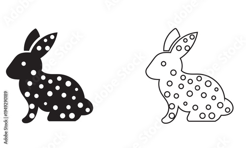 Rabbit Silhouette and Outline Bunny Icon Set. Minimal illustration showing black rabbit silhouette and bunny outline useful for logos, Easter graphics, stencils, icons and simple design projects.