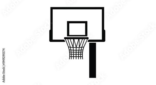 A simple black outline of a basketball hoop and net silhouette