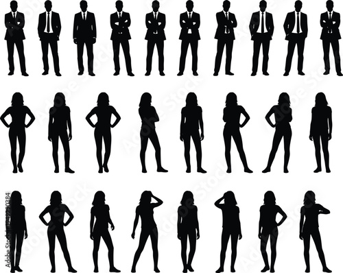 Business People Silhouette Set, Men and Women Standing Poses Corporate Team Characters for Presentation Branding Marketing and Graphic Design Isolated on White Background