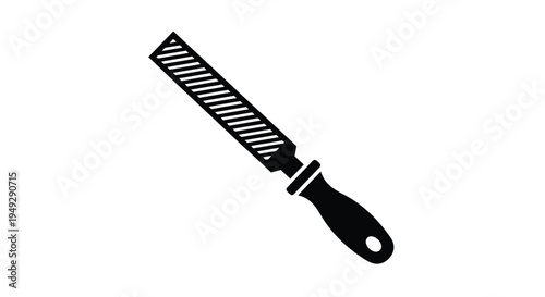 Black metal rasp file tool shown in a stark silhouette
