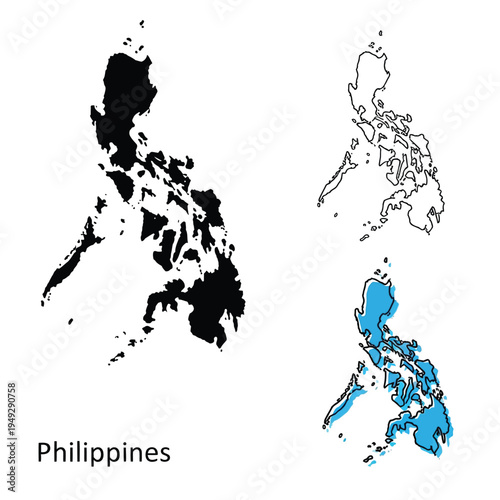 Philippines map illustration in solid outline and blue fill with text