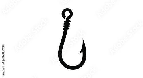 A simple black fishing hook design a stark graphical silhouette