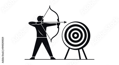 Archer aiming at target with bow and arrow black silhouette