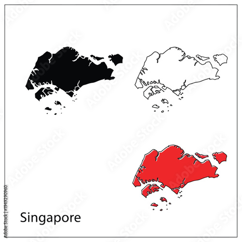 Set of singapore vector map illustration with black, outline, and colorful style