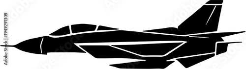 vector illustration of a fighter plane silhouette, isolated on white