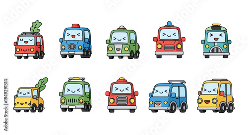 Cartoon cars collection on white background