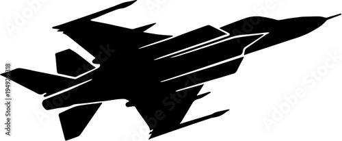 vector illustration of a fighter plane silhouette, isolated on white