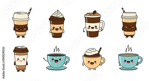 Cartoon coffee cups collection