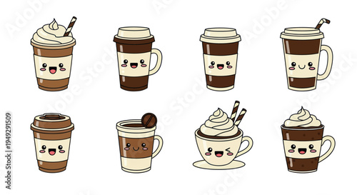 Cartoon coffee cups collection