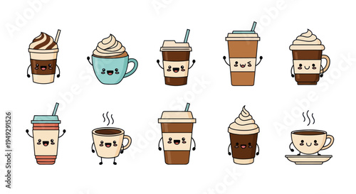Cartoon coffee drinks collection