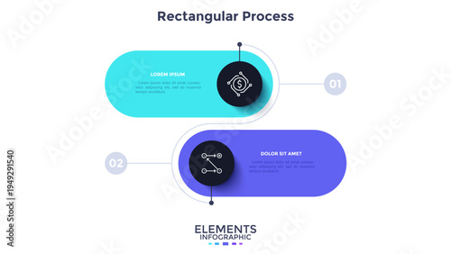 Circular comparison diagram divided into 2 parts. Concept of business model with two options to choose or select. Modern flat infographic vector illustration for data visualization, presentation.