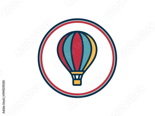 Colorful Hot Air Balloon Icon in a Circle.