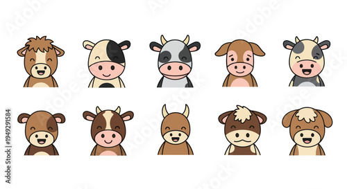 Cartoon cows diverse and playful portraits