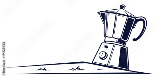 A detailed illustration of a classic moka pot on a flat surface.