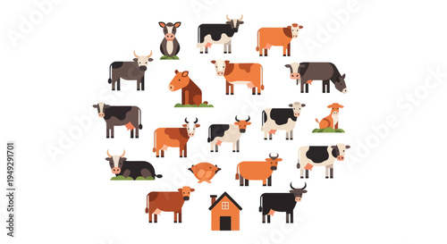 Cartoon cows isolated livestock illustration