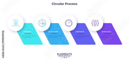 Four paper elements placed in horizontal row. Concept of 4 steps of startup project development. Flat infographic design template. Simple vector illustration for business data visualization.
