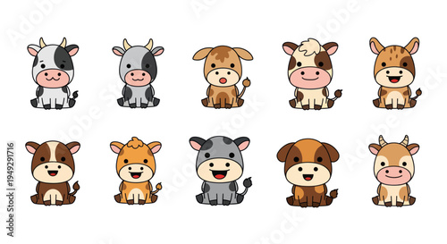 Cartoon cows illustration set