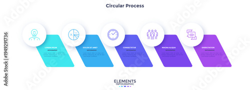 Five paper elements placed in horizontal row. Concept of 5 steps of startup project development. Flat infographic design template. Simple vector illustration for business data visualization.