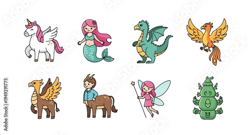 Cartoon creatures collection on white background