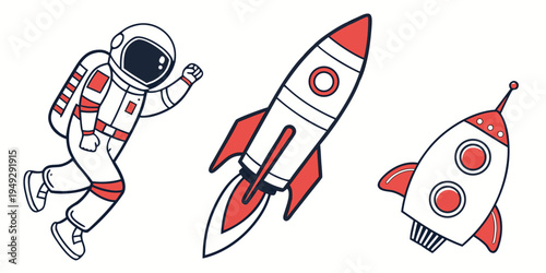 Astronaut and rockets in space adventure illustration