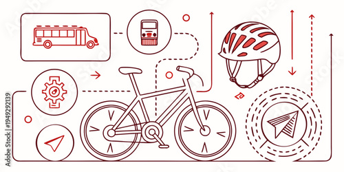 Illustration of a bicycle with various food items and a person riding it