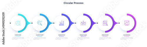 Informative circular process infographic chart for business startup demonstration. Ecology infochart with thin line icons. Instructional graphics with 6 steps sequence design for web pages
