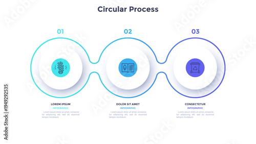 Informative circular process infographic chart for business process demonstration. Ecology infochart with thin line icons. Instructional graphics with 3 steps sequence design for web pages