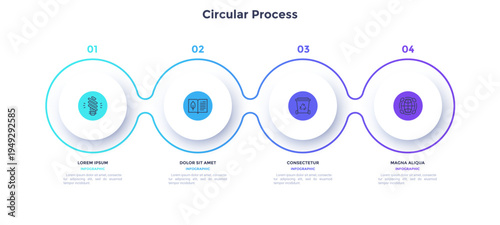 Informative circular process infographic chart for business process demonstration. Ecology infochart with thin line icons. Instructional graphics with 4 steps sequence design for web pages