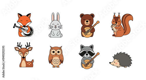 Cartoon forest animals with musical instruments