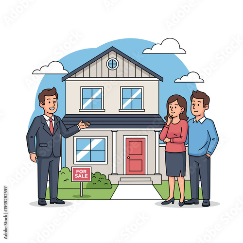 Real estate agent showing a house to a couple of potential buyers.
