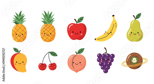 Cartoon fruit collection on white background