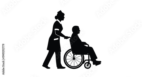 Nurse assisting elderly patient in wheelchair a striking silhouette