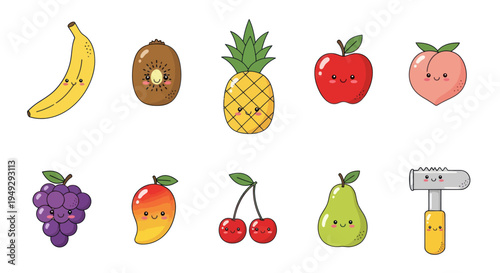 Cartoon fruits collection isolated on white