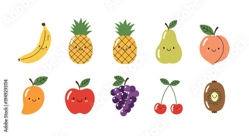 Cartoon fruits collection isolated on white