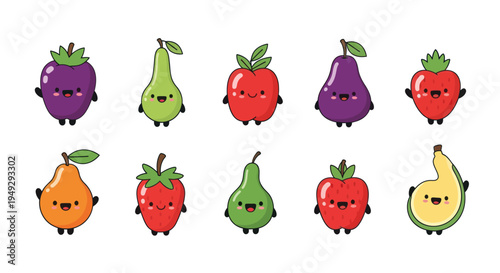 Cartoon fruits illustration set