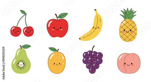 Cartoon fruits illustration with smiling faces
