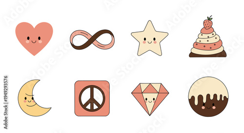 Cartoon icons set with various cute symbols