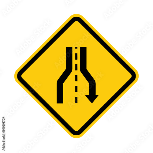 Road Narrows Ahead Sign: Traffic Lane Merge Warning