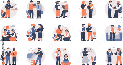 Diverse business people collaborating on projects and in meetings