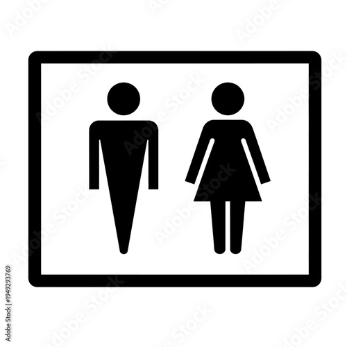 Simple Black and White Icon of Male and Female Restroom Sign