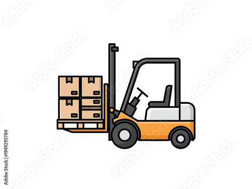 Forklift Truck Lifting Pallet of Cardboard Boxes.