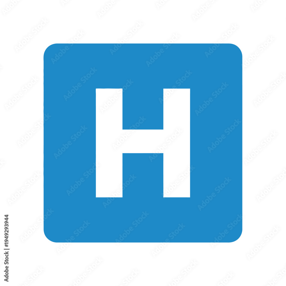 Fototapeta premium Blue hospital sign icon with white letter H, symbol for healthcare and medical services