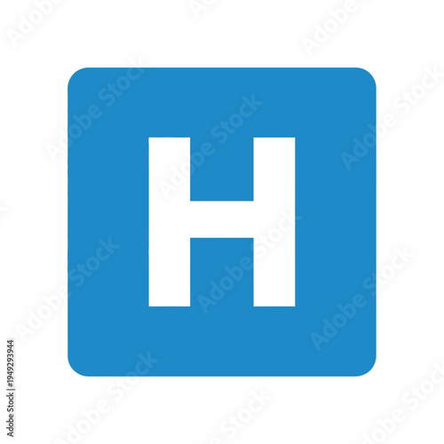 Blue hospital sign icon with white letter H, symbol for healthcare and medical services