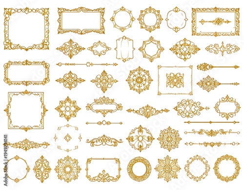 Collection of ornate gold decorative frames and dividers