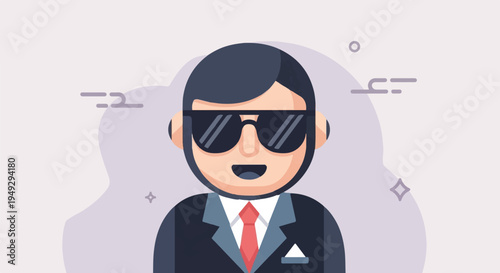 Cool, smiling person in a suit and sunglasses, abstract background